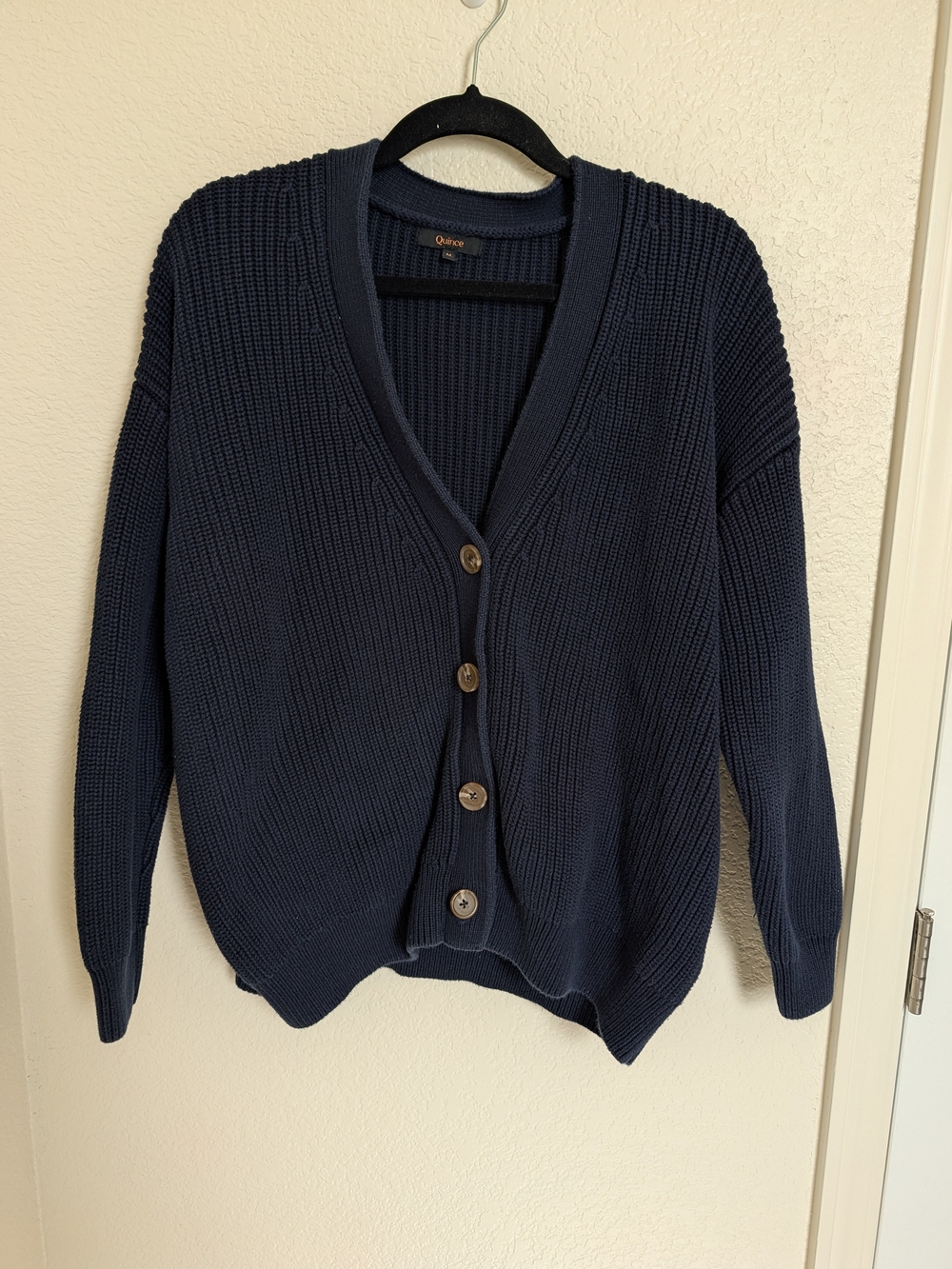 Quince 100% Organic Cotton Oversized Boyfriend Cardigan Navy Womens Medium